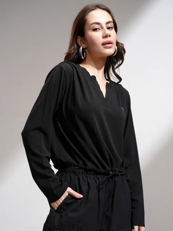 Tokyo Talkies Women Black Solid Regular Top