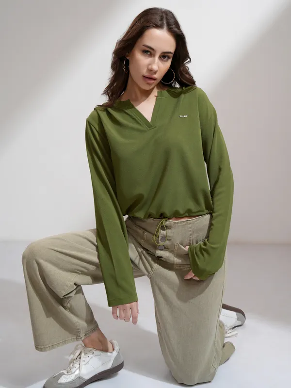 Tokyo Talkies Women Olive Solid Regular Top