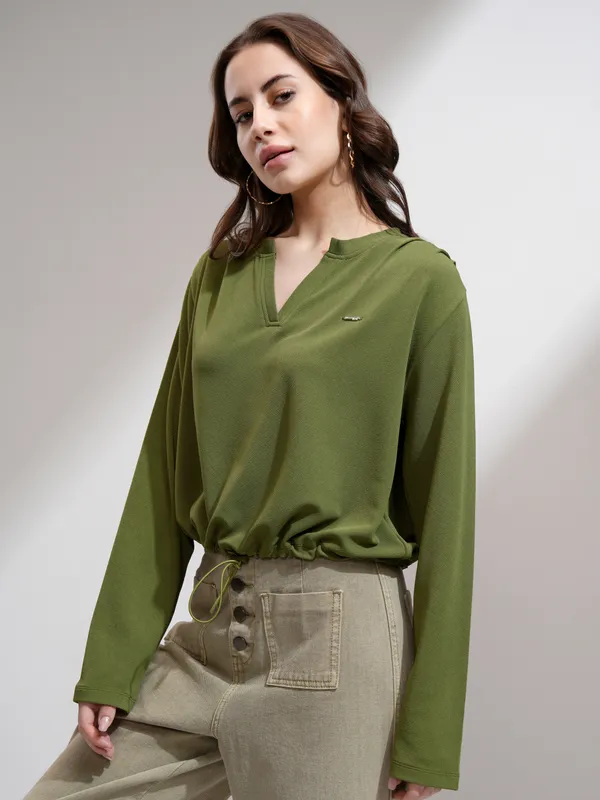 Tokyo Talkies Women Olive Solid Regular Top