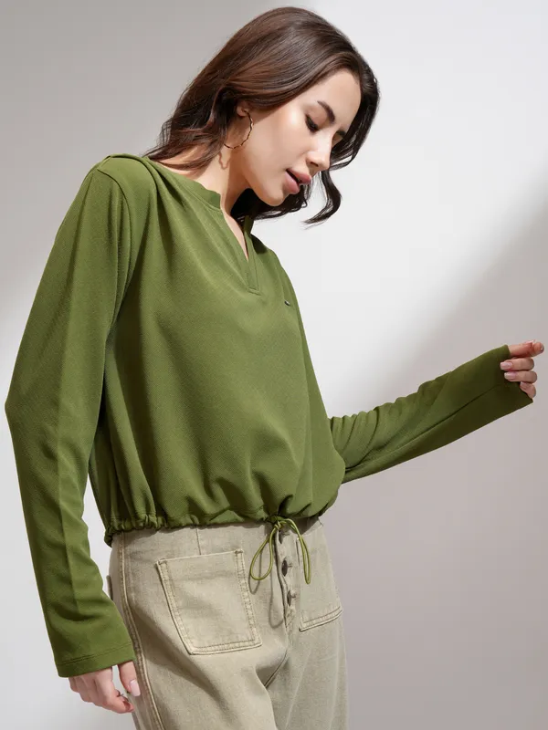 Tokyo Talkies Women Olive Solid Regular Top