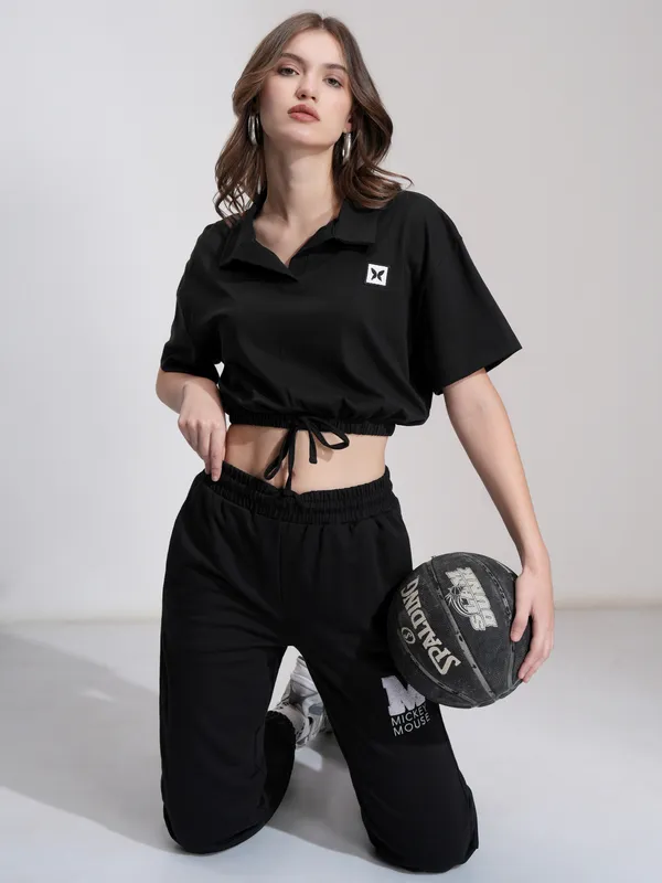 Tokyo Talkies Women Black Solid Regular Top
