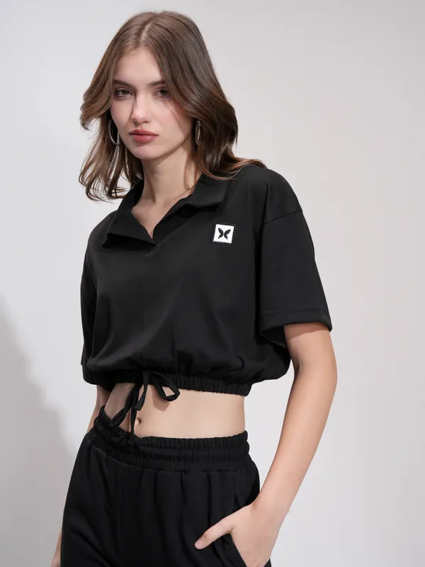 Tokyo Talkies Women Black Solid Regular Top