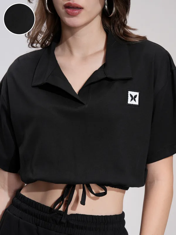 Tokyo Talkies Women Black Solid Regular Top