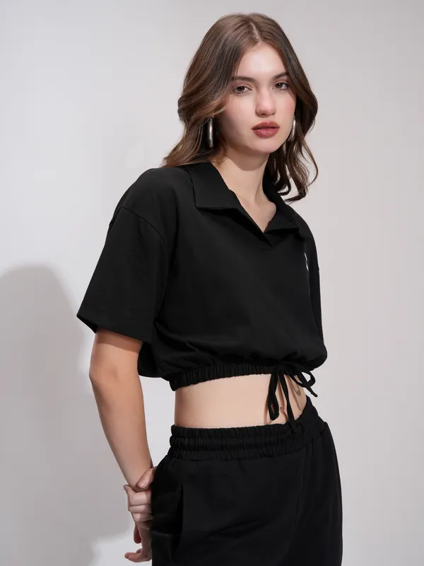 Tokyo Talkies Women Black Solid Regular Top