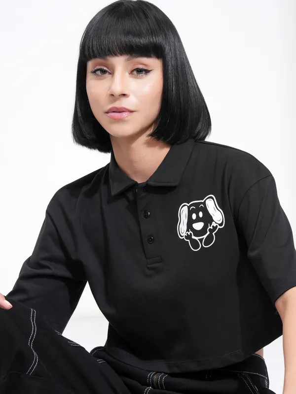 Tokyo Talkies Women Black Printed Regular Top