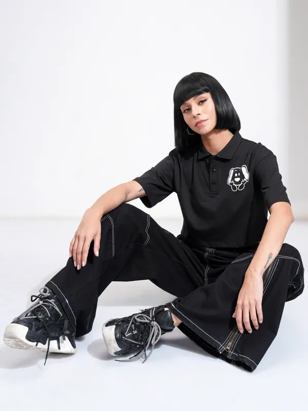 Tokyo Talkies Women Black Printed Regular Top