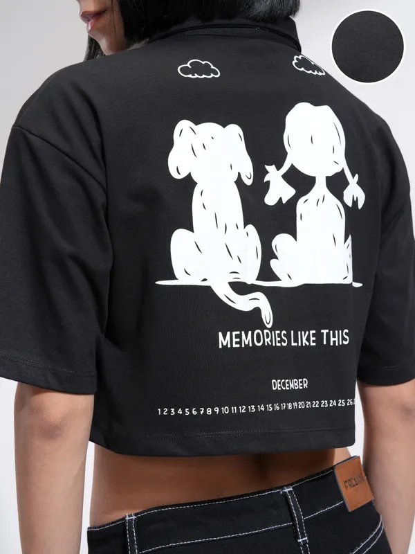 Tokyo Talkies Women Black Printed Regular Top