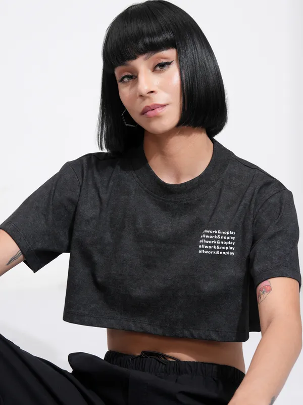 Tokyo Talkies Women Black Printed Regular Top