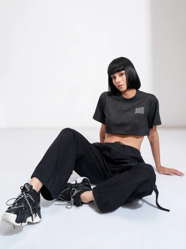 Tokyo Talkies Women Black Printed Regular Top