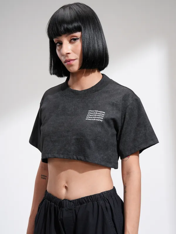 Tokyo Talkies Women Black Printed Regular Top