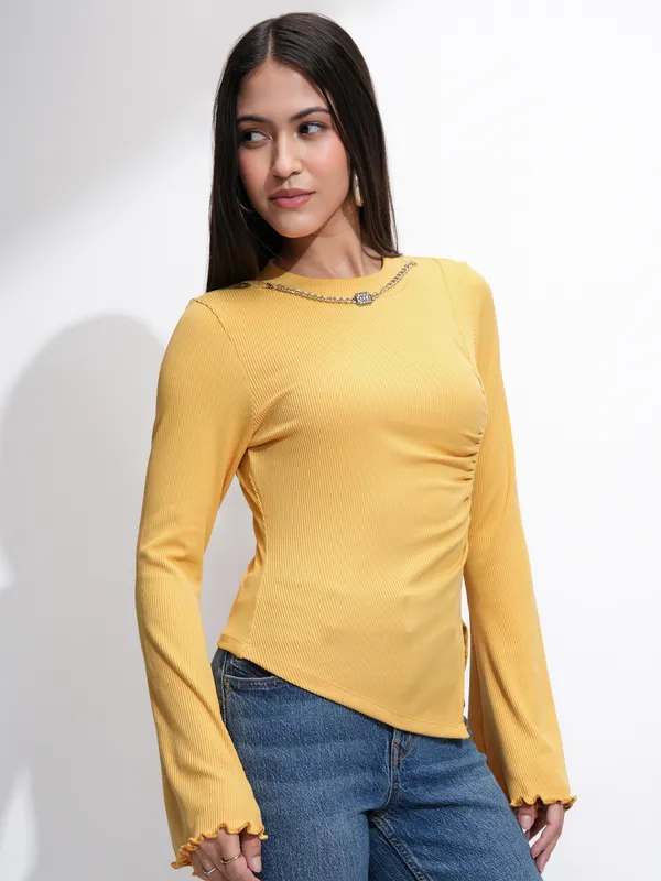 Tokyo Talkies Women Yellow Solid Regular Top