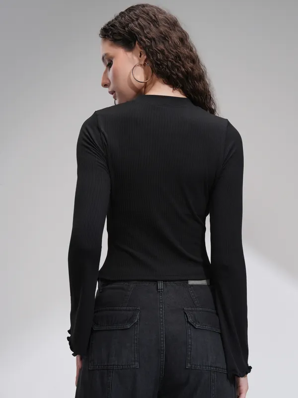 Tokyo Talkies Women Black Solid Fitted Top