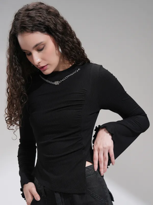Tokyo Talkies Women Black Solid Fitted Top