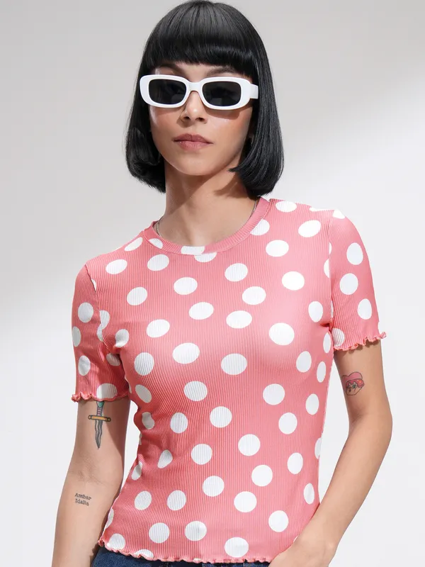 Tokyo Talkies Women Pink Printed Fitted Top