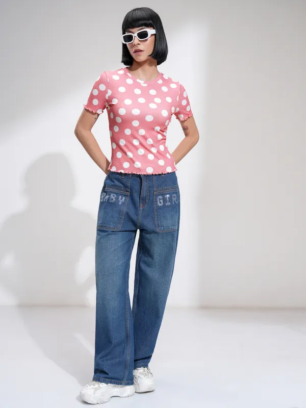 Tokyo Talkies Women Pink Printed Fitted Top