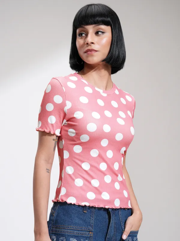 Tokyo Talkies Women Pink Printed Fitted Top