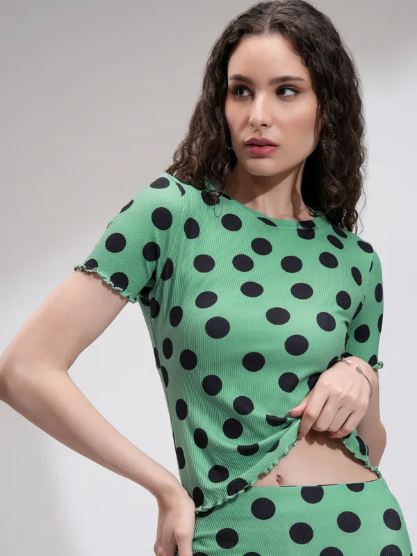 Tokyo Talkies Women Green Printed Fitted Top