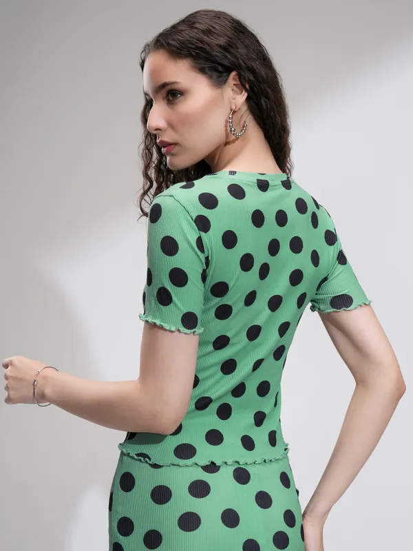 Tokyo Talkies Women Green Printed Fitted Top