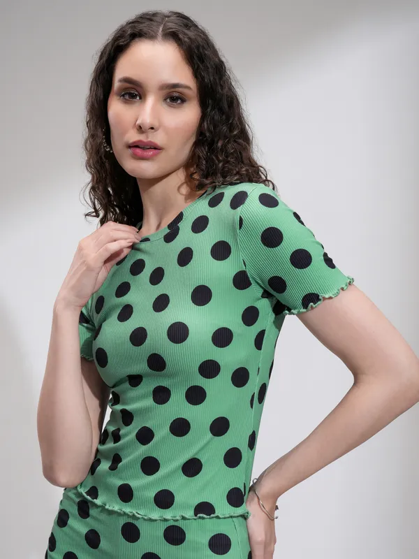 Tokyo Talkies Women Green Printed Fitted Top