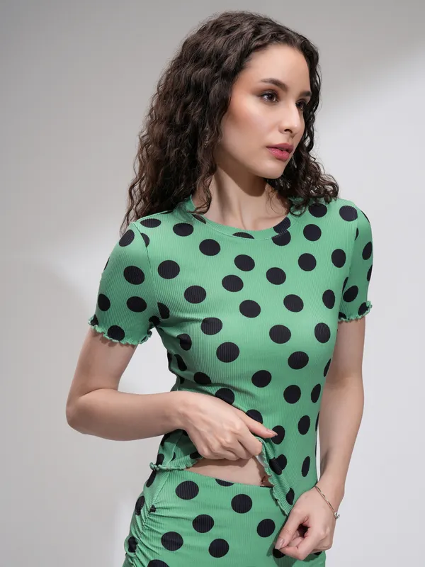 Tokyo Talkies Women Green Printed Fitted Top