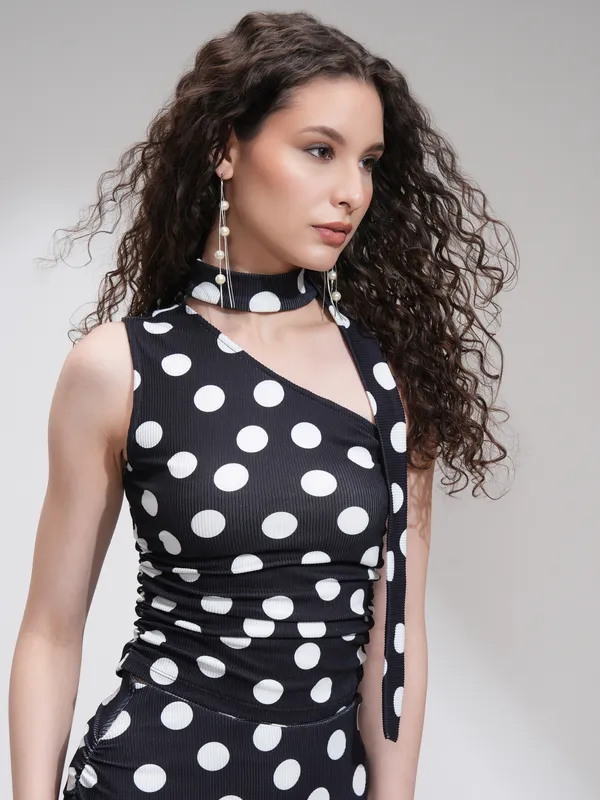 Tokyo Talkies Women Black Printed Fitted Top