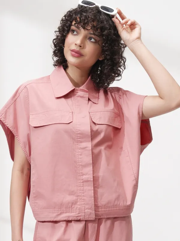 Tokyo Talkies Women Pink Solid Boxy Top