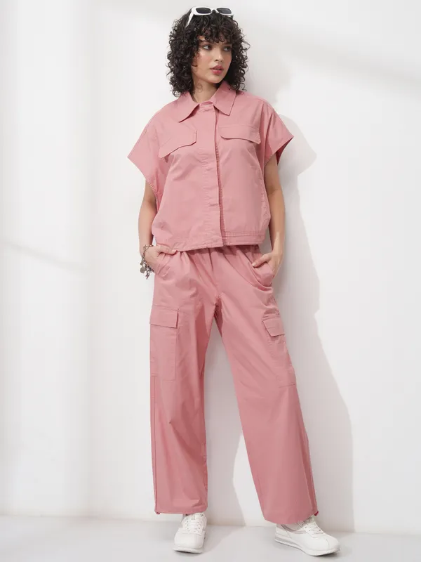 Tokyo Talkies Women Pink Solid Boxy Top