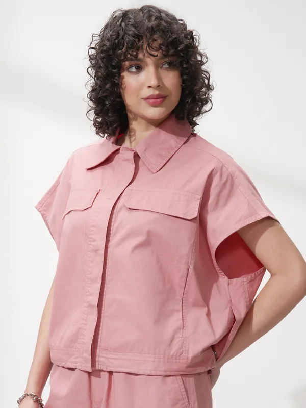 Tokyo Talkies Women Pink Solid Boxy Top