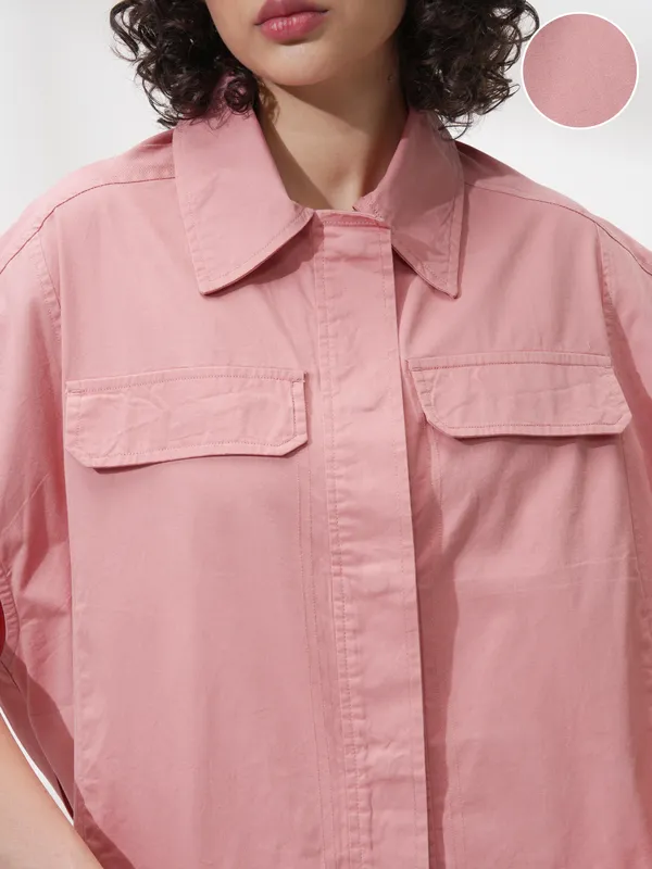 Tokyo Talkies Women Pink Solid Boxy Top