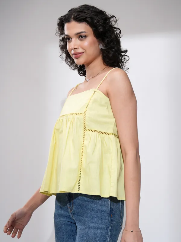 Tokyo Talkies Women Yellow Embroidered Regular Top