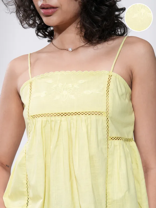Tokyo Talkies Women Yellow Embroidered Regular Top