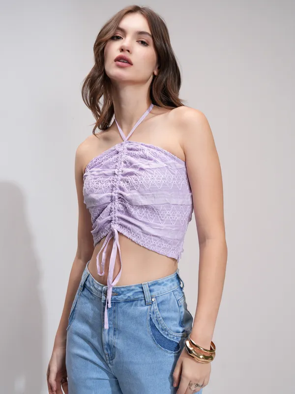 Tokyo Talkies Women Lavender Self Design Regular Top