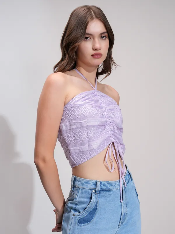 Tokyo Talkies Women Lavender Self Design Regular Top