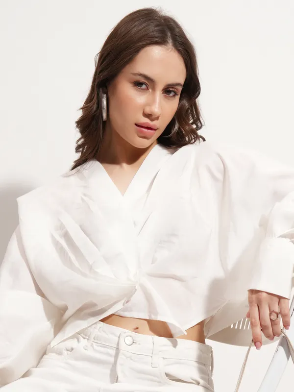 Tokyo Talkies Women White Solid Regular Top