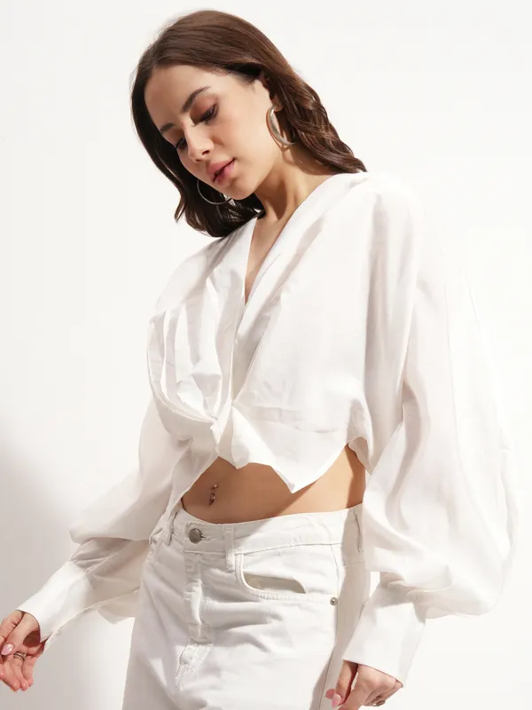 Tokyo Talkies Women White Solid Regular Top