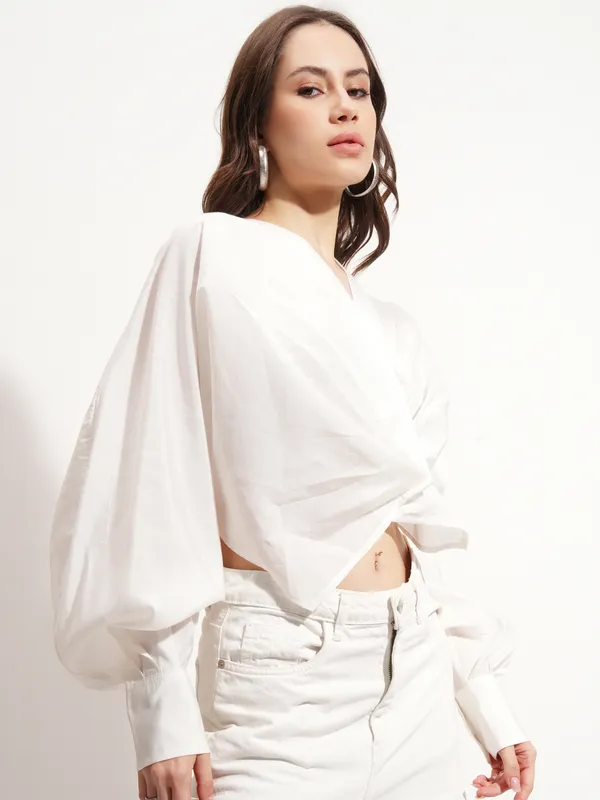 Tokyo Talkies Women White Solid Regular Top