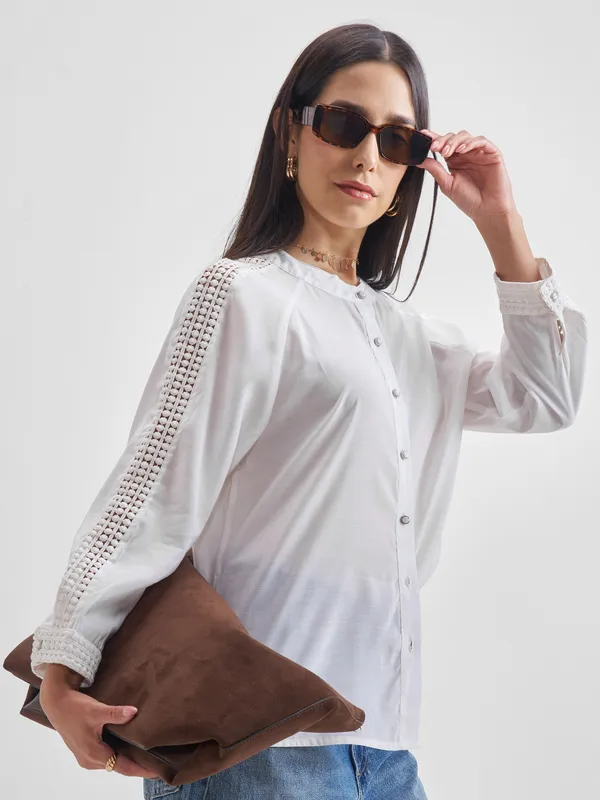 Chic By Tokyo Talkies Women Cream Solid Regular Tops
