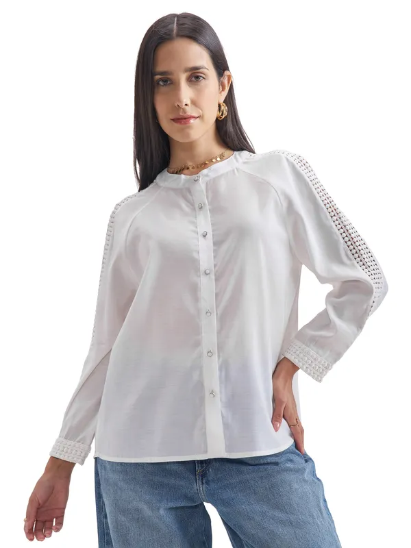 Chic By Tokyo Talkies Women Cream Solid Regular Tops