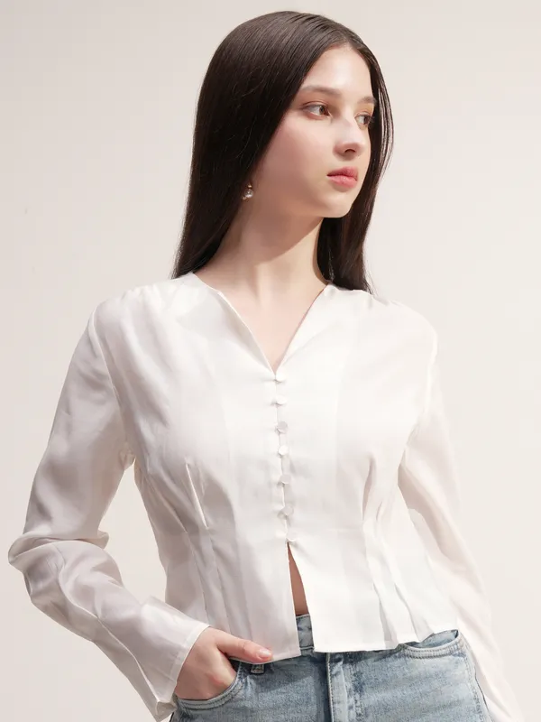 Tokyo Talkies Women Cream Solid Regular Top