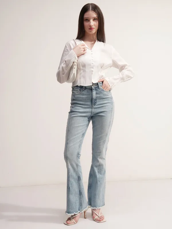 Tokyo Talkies Women Cream Solid Regular Top