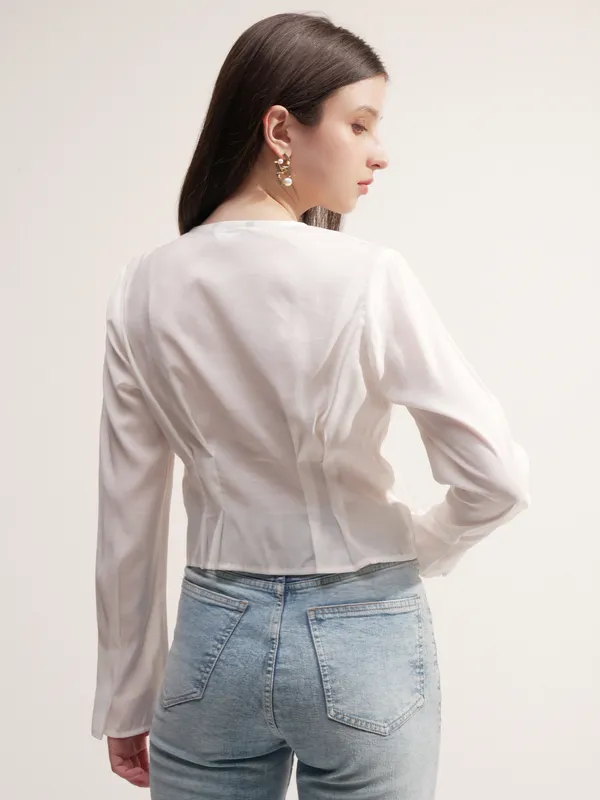 Tokyo Talkies Women Cream Solid Regular Top