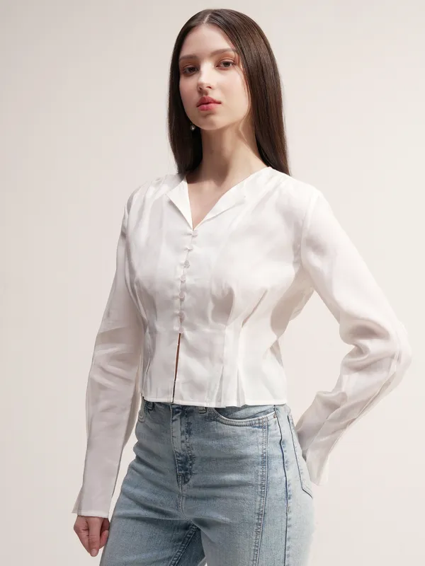 Tokyo Talkies Women Cream Solid Regular Top