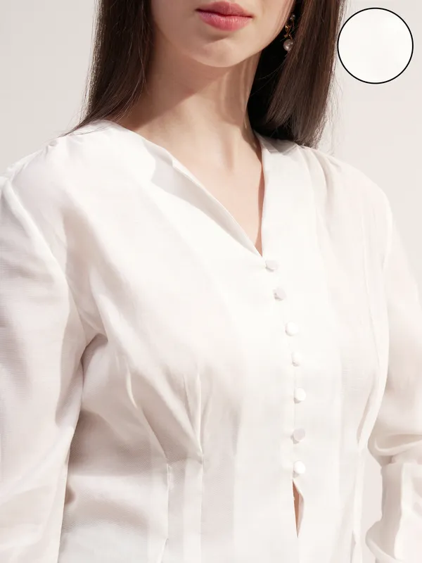 Tokyo Talkies Women Cream Solid Regular Top