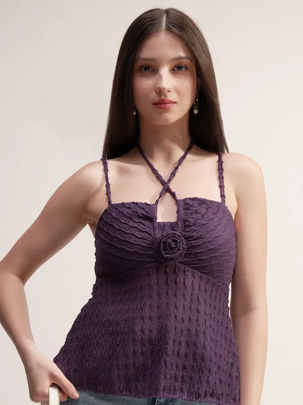 Tokyo Talkies Women Purple Self Design Peplum Top