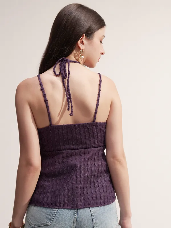 Tokyo Talkies Women Purple Self Design Peplum Top