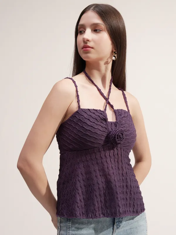 Tokyo Talkies Women Purple Self Design Peplum Top