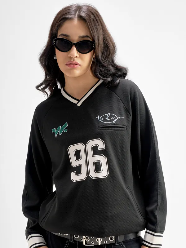 Tokyo Talkies Women Black Printed Regular Top