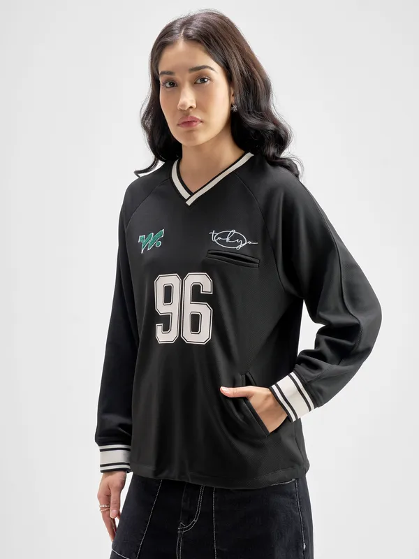 Tokyo Talkies Women Black Printed Regular Top