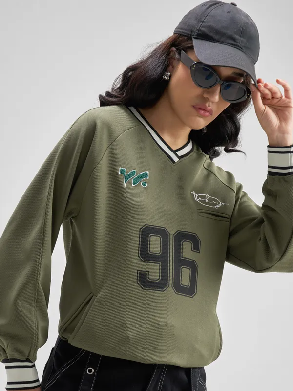 Tokyo Talkies Women Olive Printed Regular Top