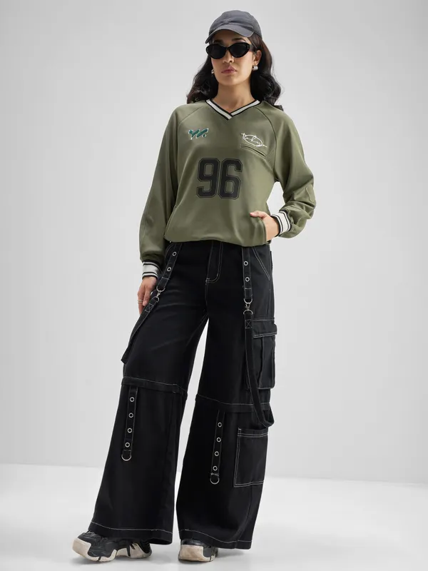 Tokyo Talkies Women Olive Printed Regular Top